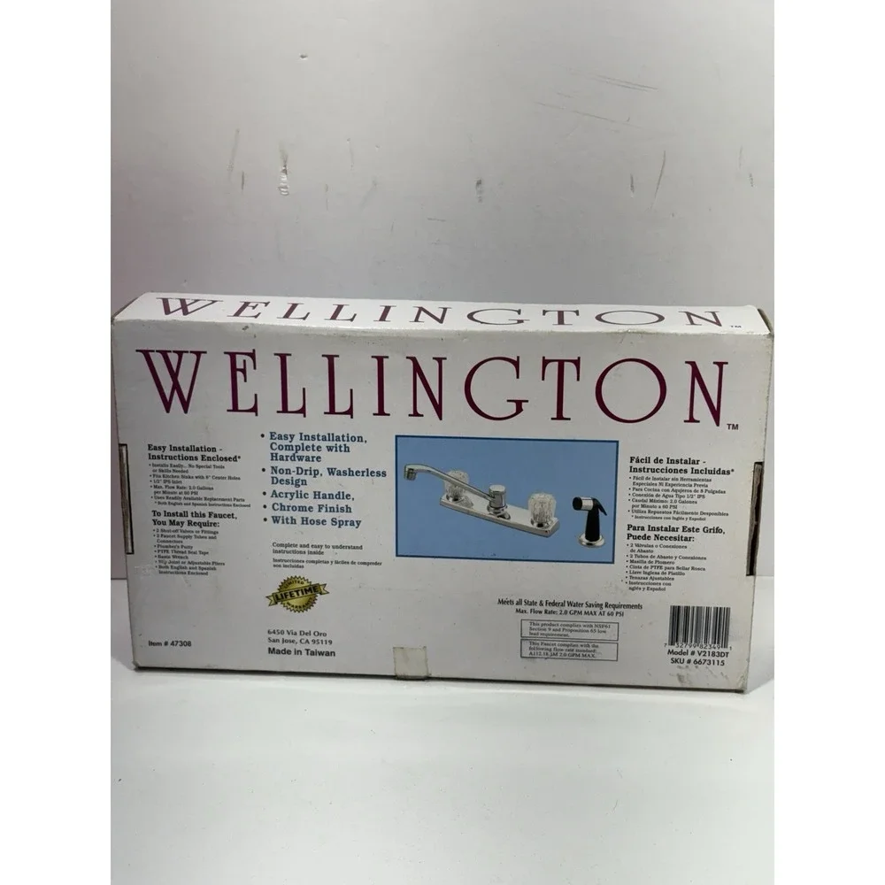 Wellington 47308 Kitchen Faucet 8 Inch Two Handle (Chrome) V2183dt No Spray‎